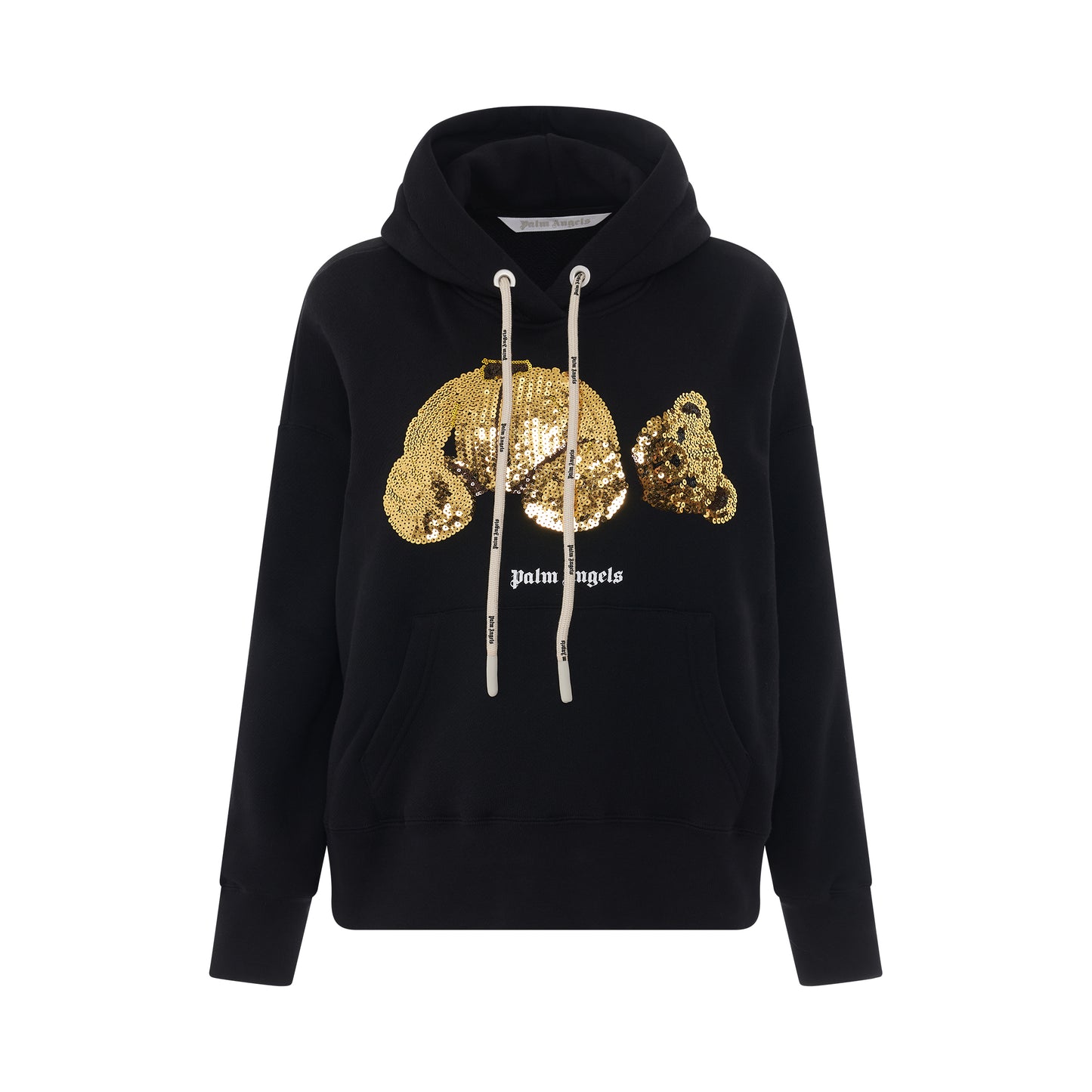 Gold Sequins PA Bear Hoodie in Black