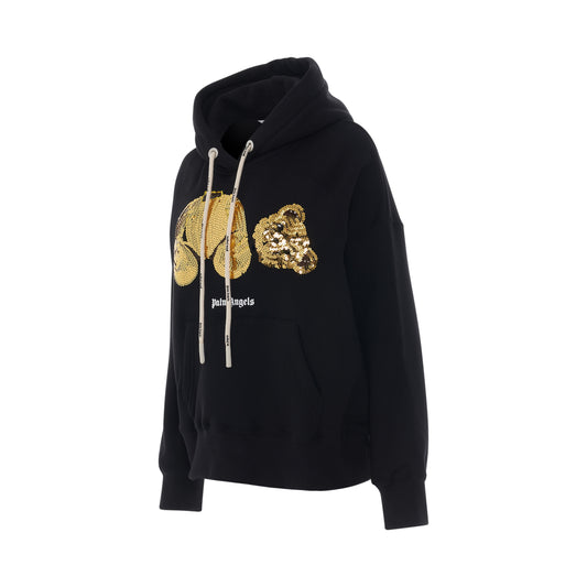 Gold Sequins PA Bear Hoodie in Black