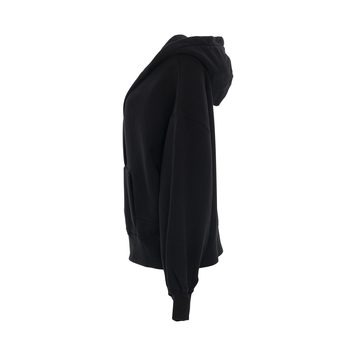 Cord Fleece V-Neck Hoodie in Black