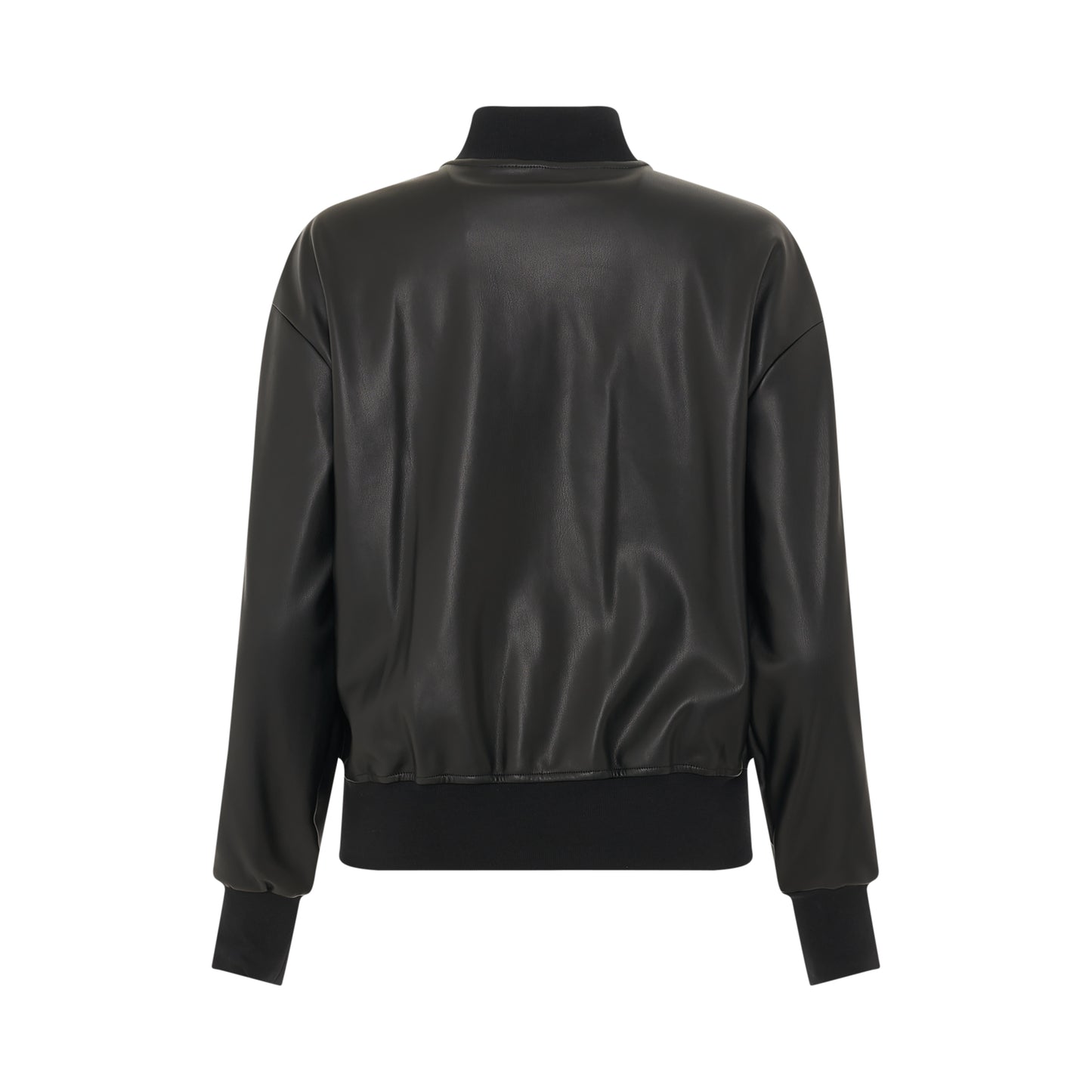 Leather Effect Bomber Track Jacket in Black/Off White