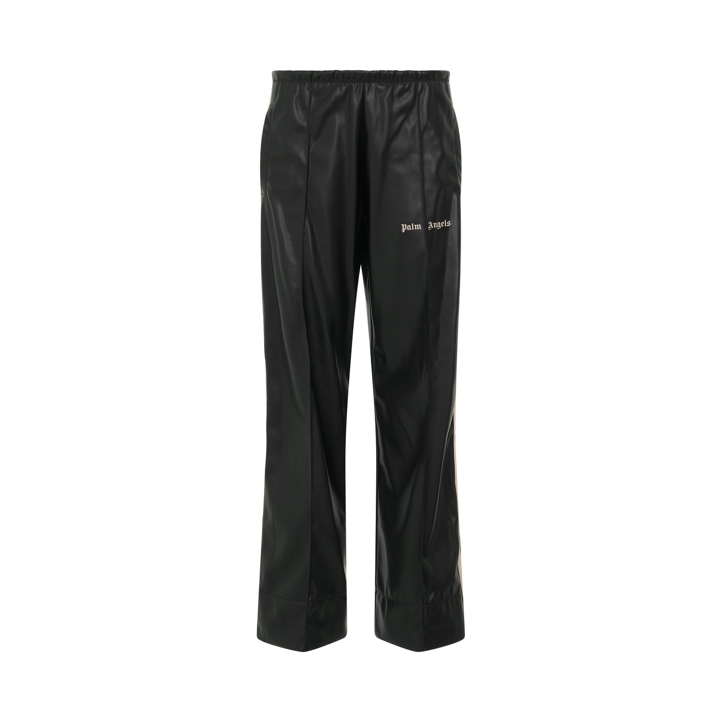 Leather Effect Loose Trackpants in Black/Off White