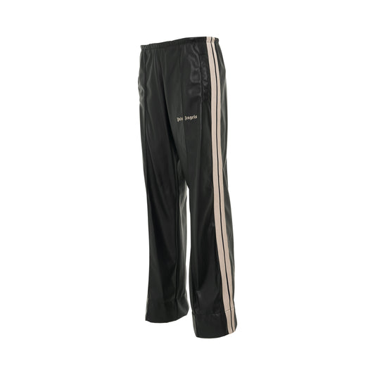 Leather Effect Loose Trackpants in Black/Off White