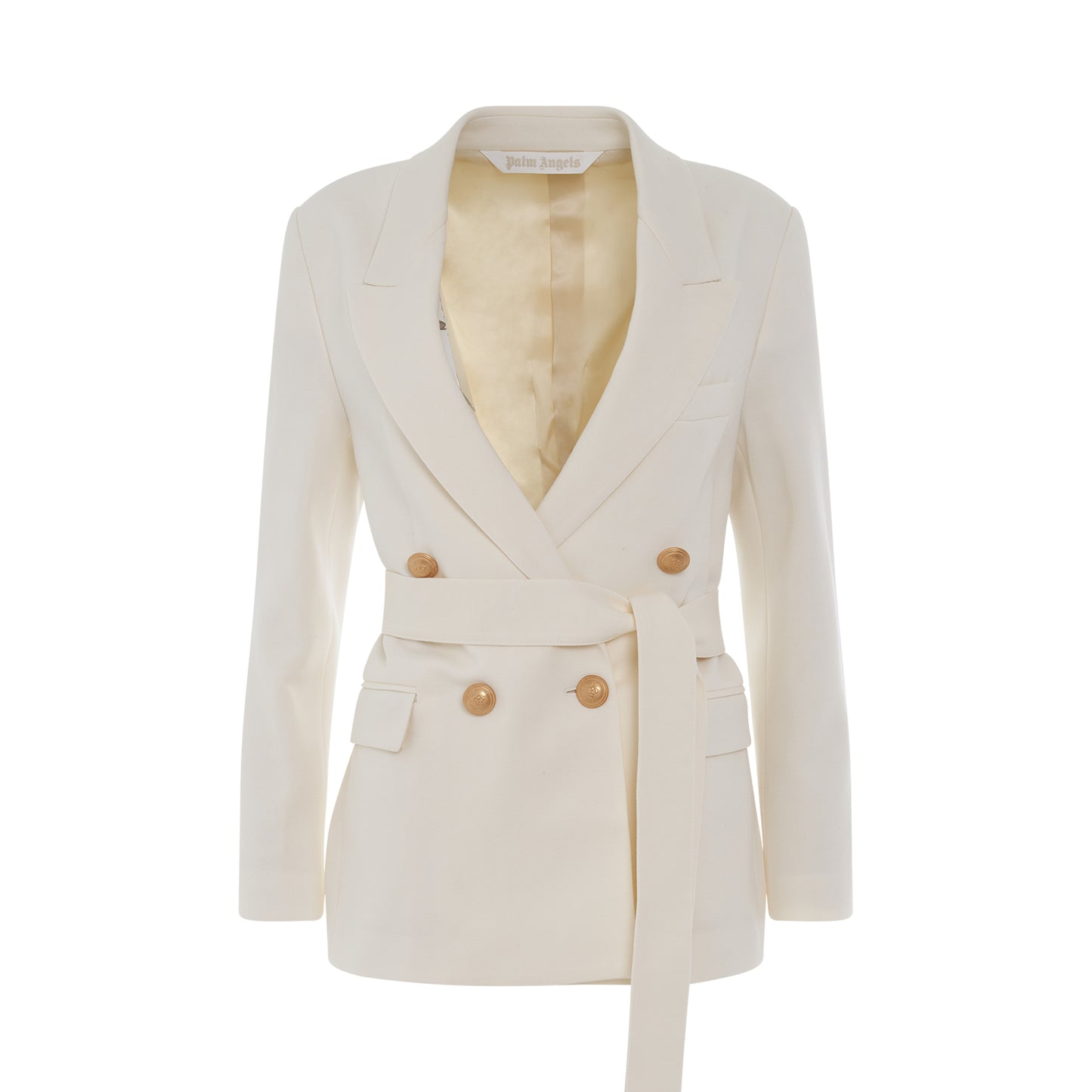 Waistband Double Breasted Blazer in Off White