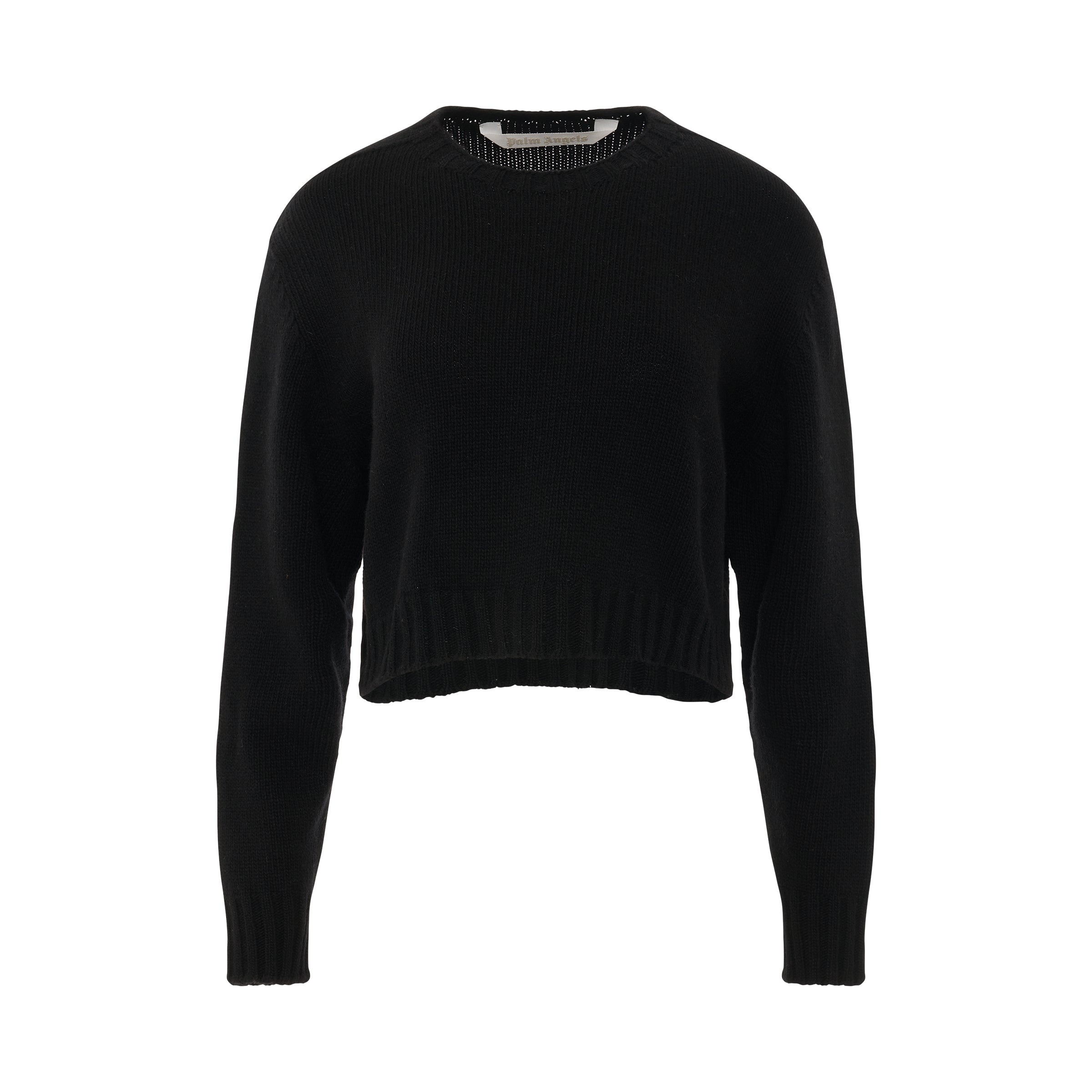 Curved Logo Cropped Sweater in Black/White