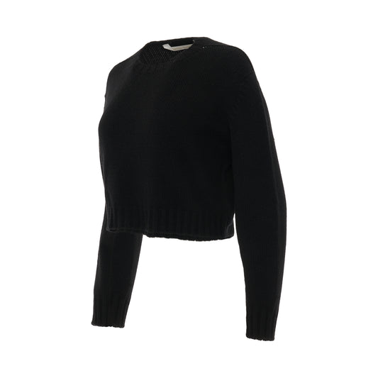 Curved Logo Cropped Sweater in Black/White