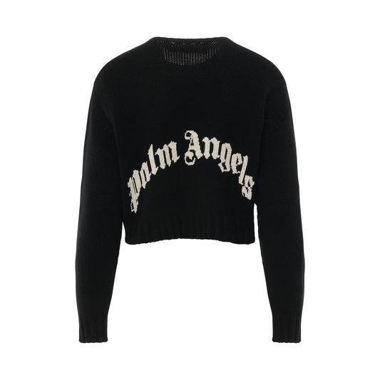 Curved Logo Cropped Sweater in Black/White