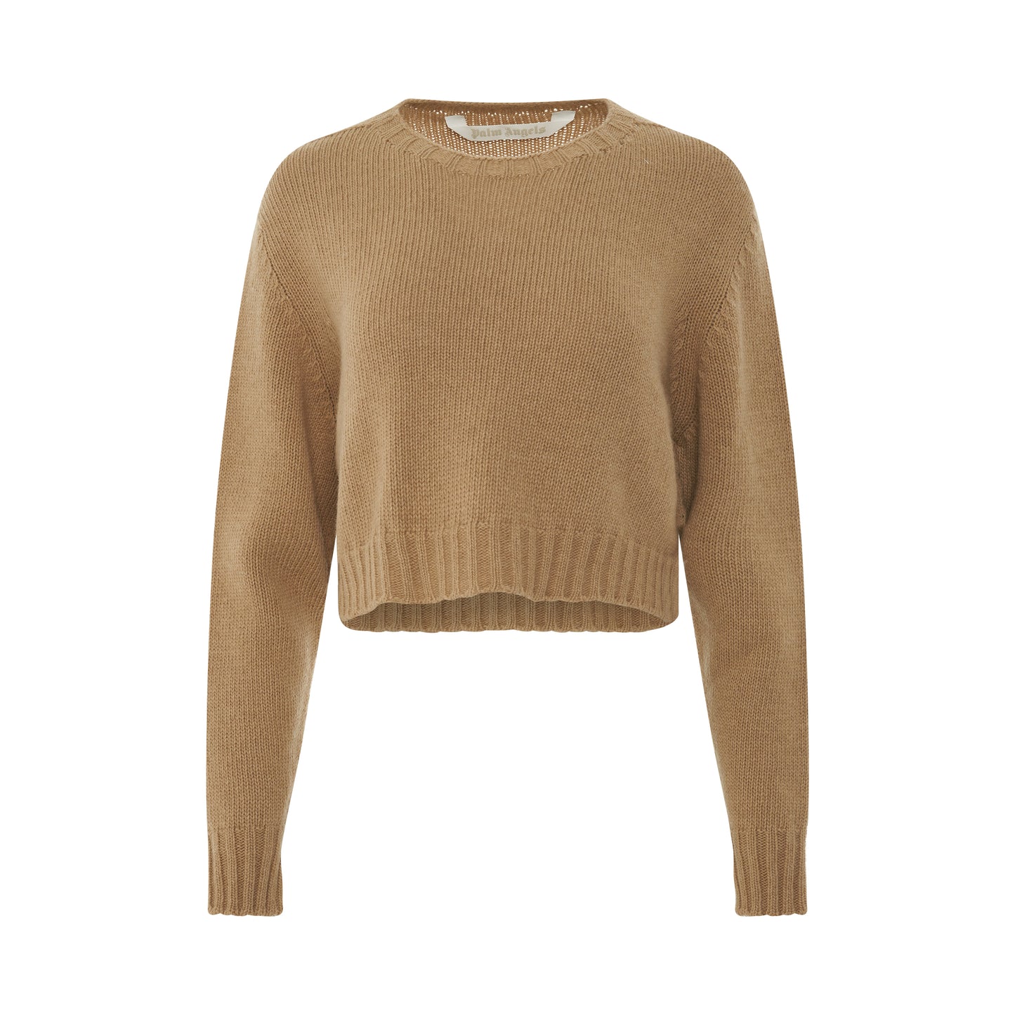 Curved Logo Cropped Sweater in Brown/White