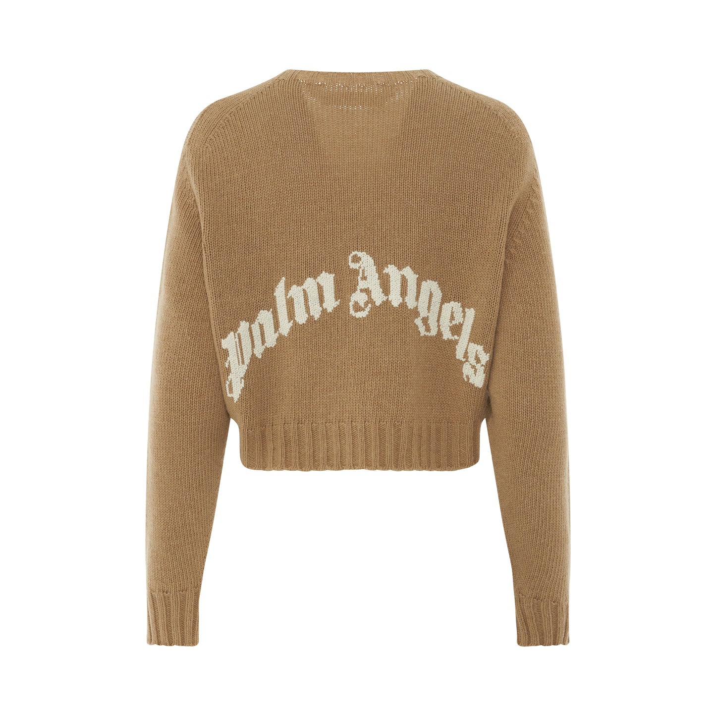 Curved Logo Cropped Sweater in Brown/White