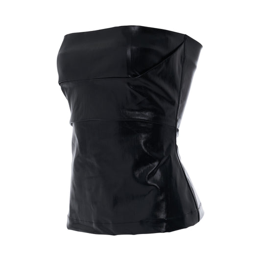 Lacquered Stretch Denim Bustier Top in Black