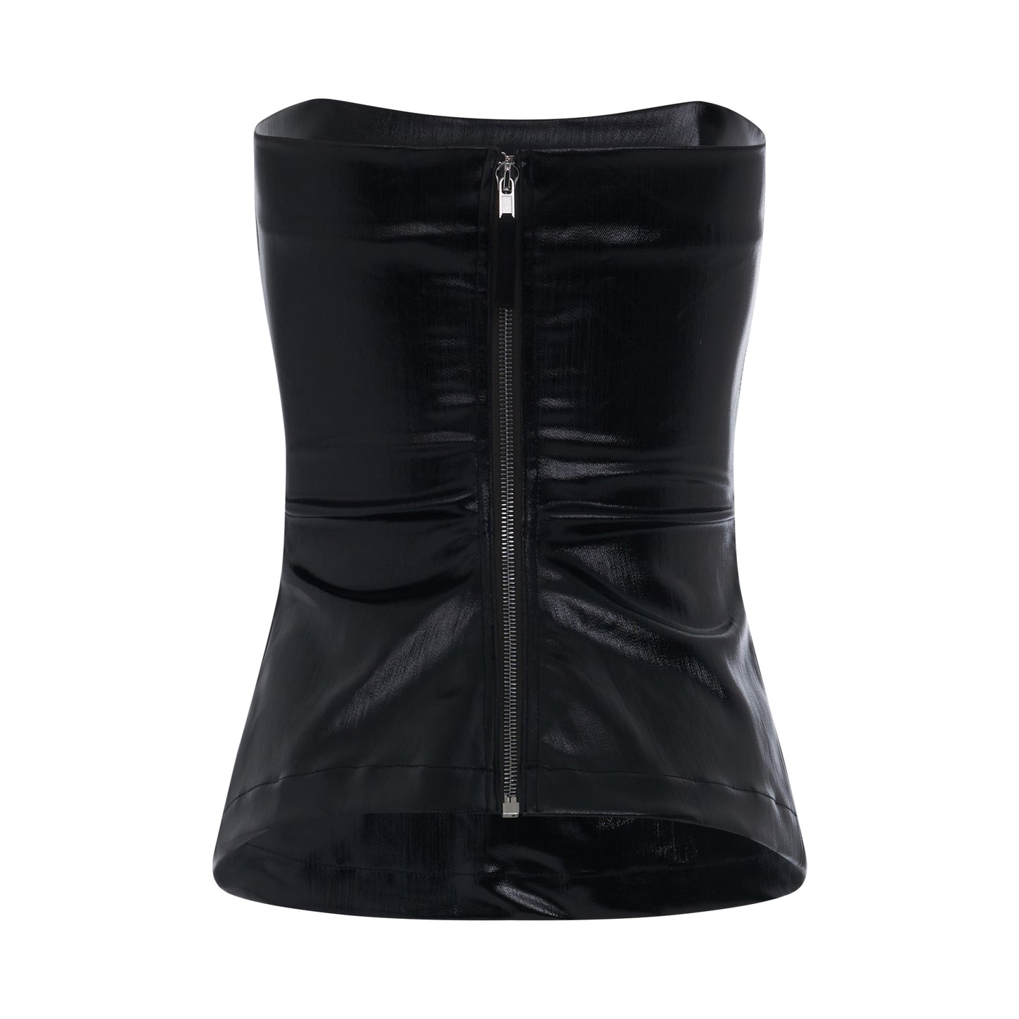 Lacquered Stretch Denim Bustier Top in Black