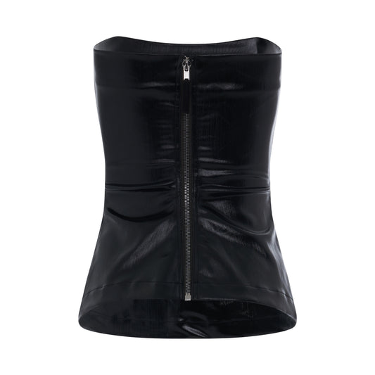 Lacquered Stretch Denim Bustier Top in Black