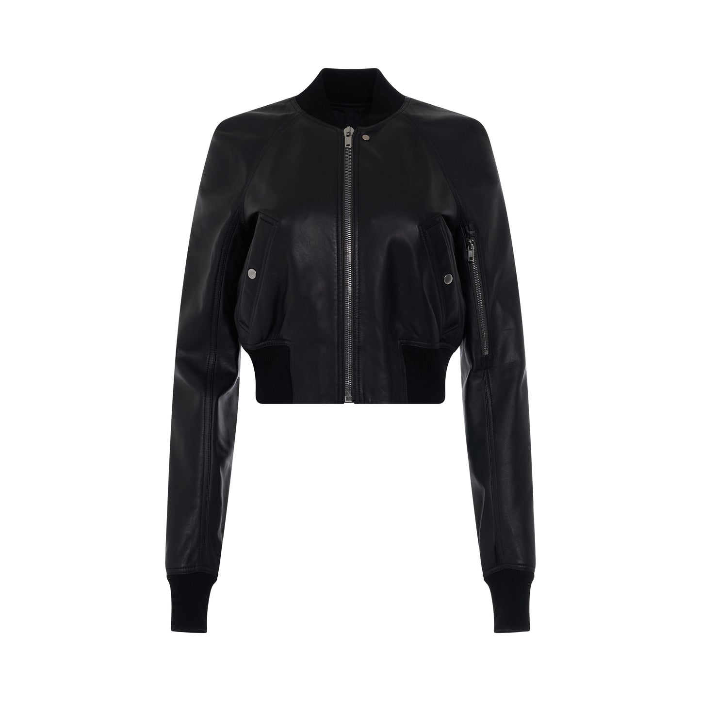 Cropped Flight Leather Jacket in Black