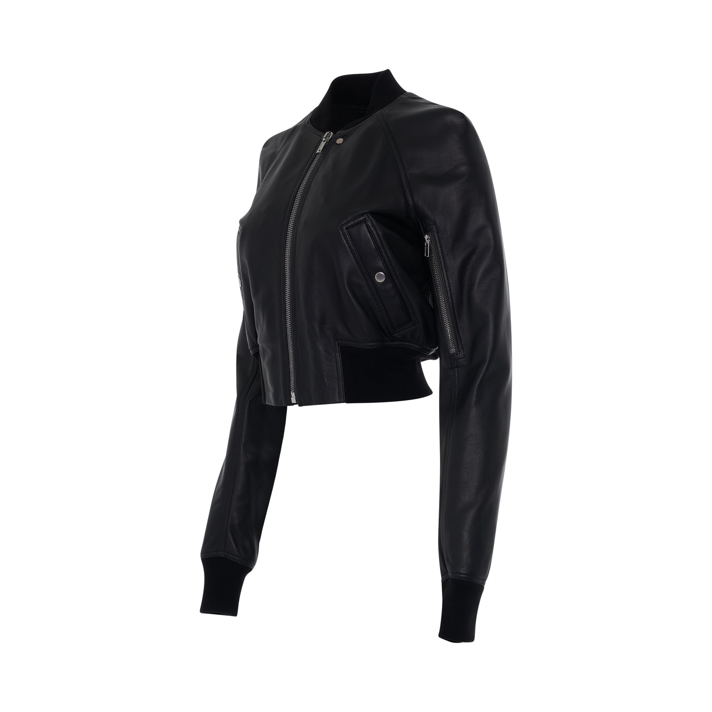 Cropped Flight Leather Jacket in Black