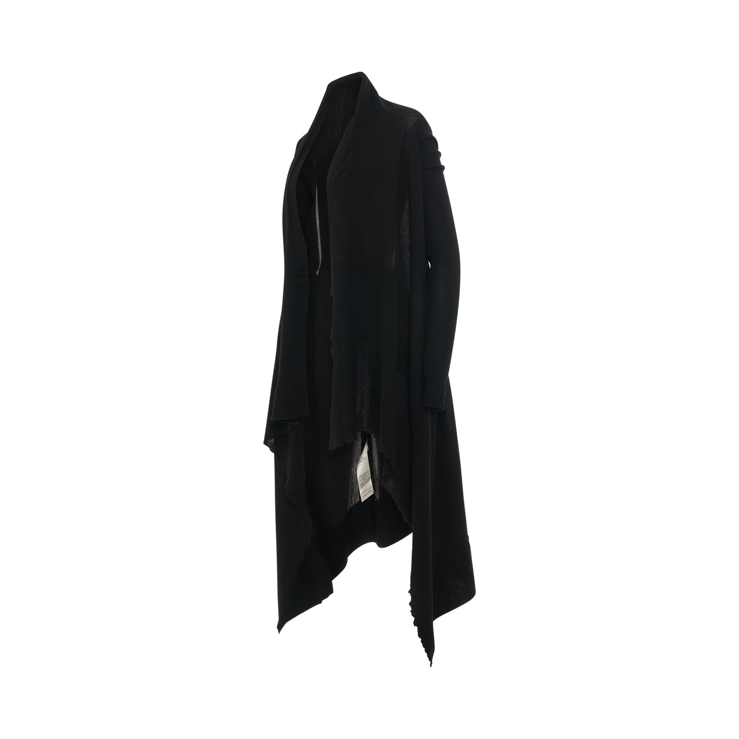 Long Wrap Wool Knit Cardigan in Black