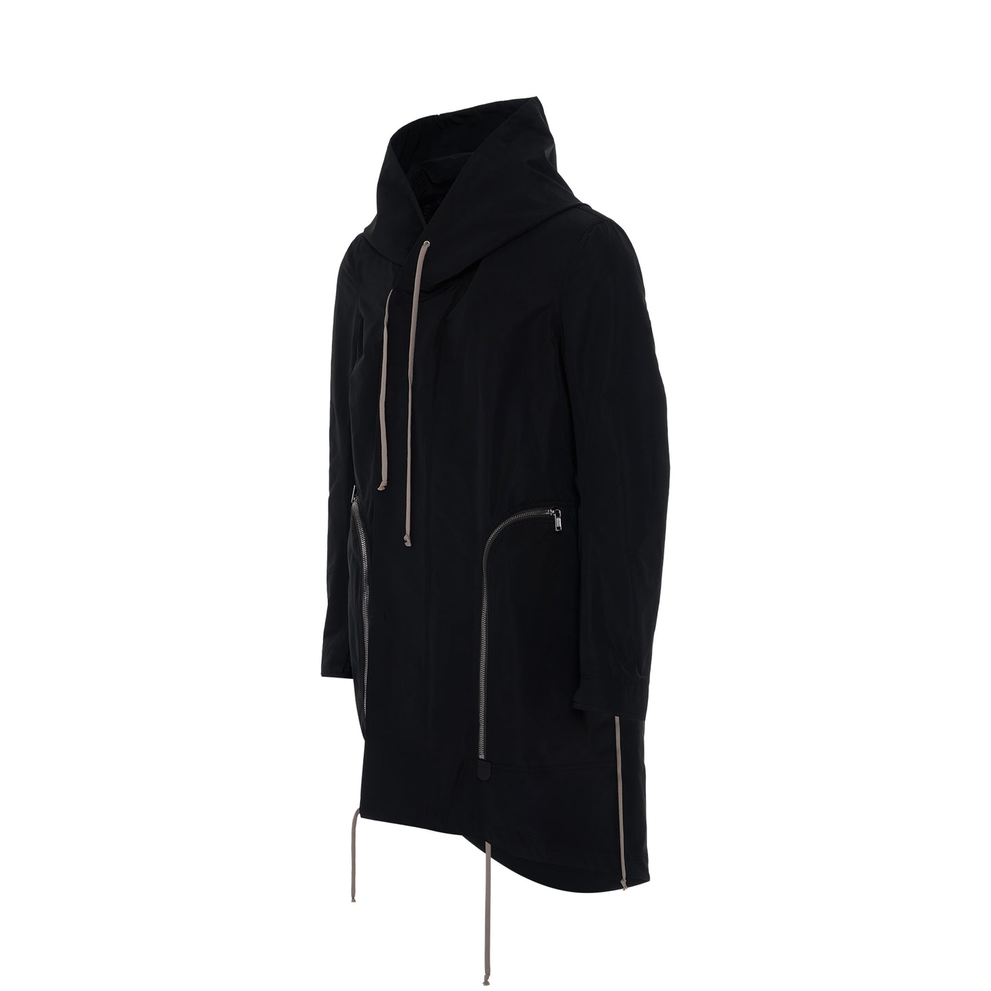 Bauhaus Fishtail Coat with Hood in Black