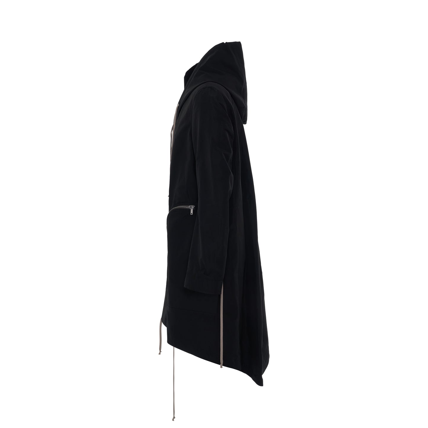Bauhaus Fishtail Coat with Hood in Black