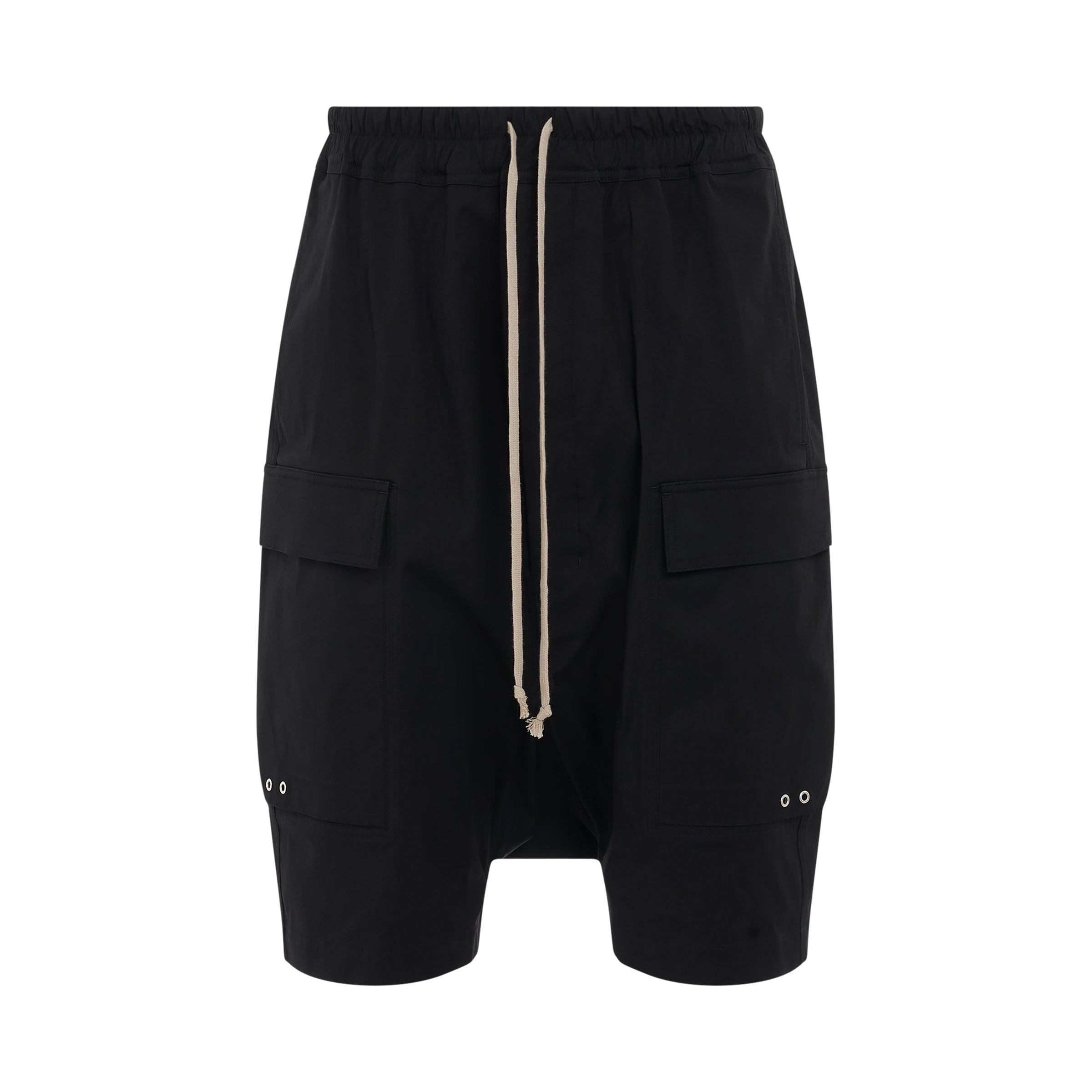 Woven Cargo Pod Cotton Shorts in Black