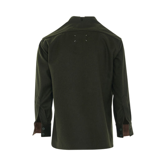 Stitched Wool Shirt in Olive Green