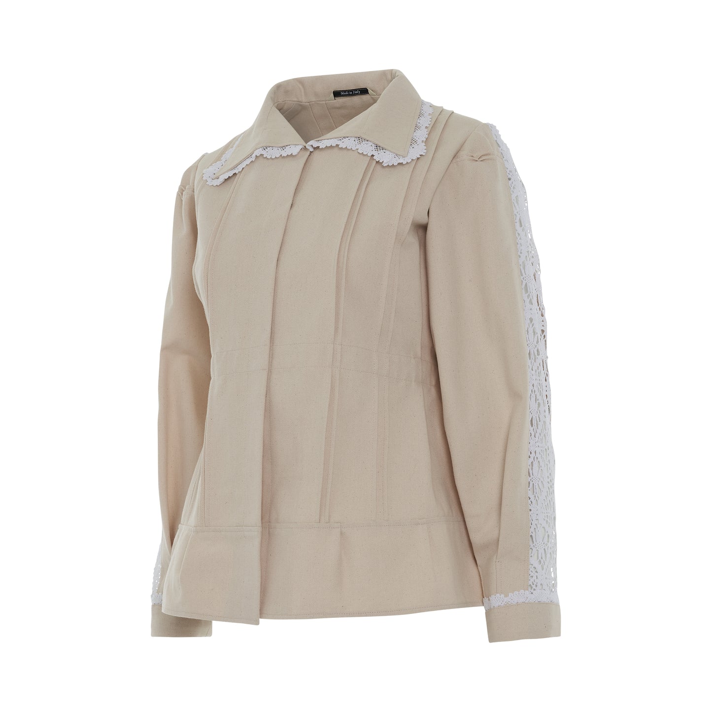Lace Trimmed Pleated Cotton Jacket in Ecru