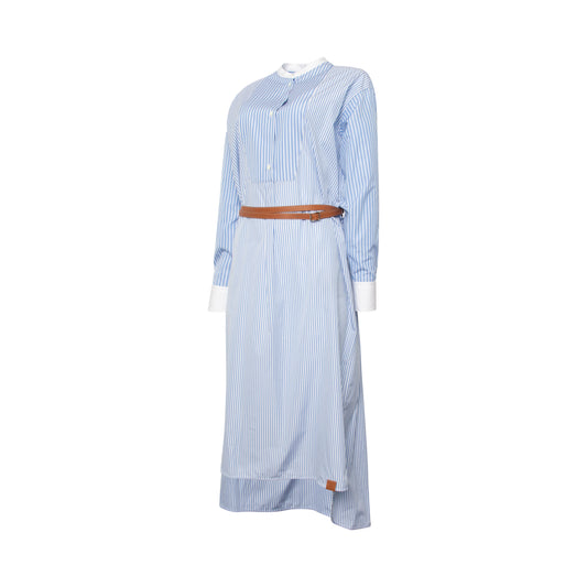 Stripe Shirtdress Leather Belt in White