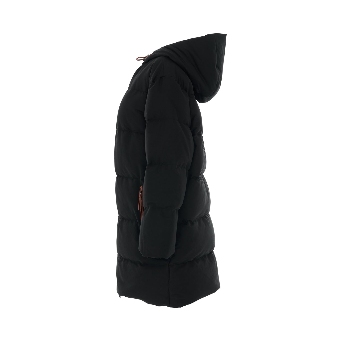 Long Hooded Puffer Jacket in Black