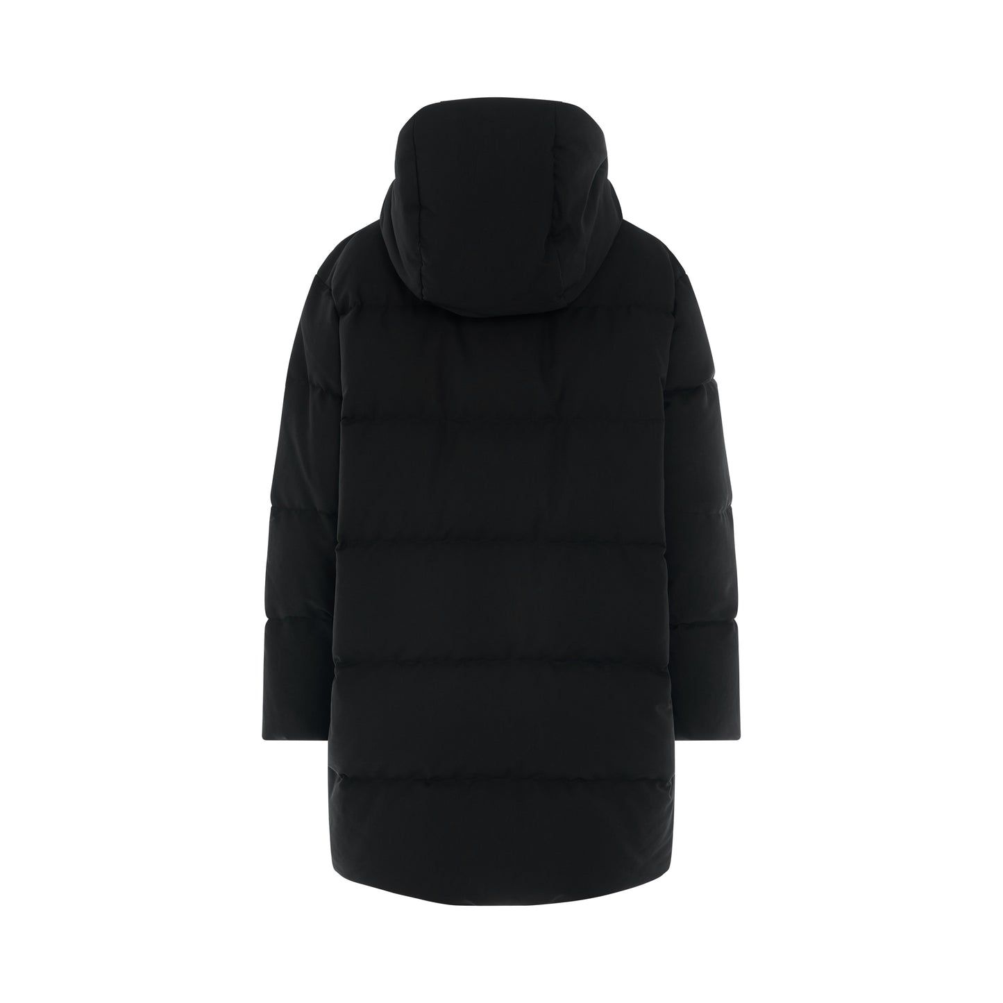 Long Hooded Puffer Jacket in Black