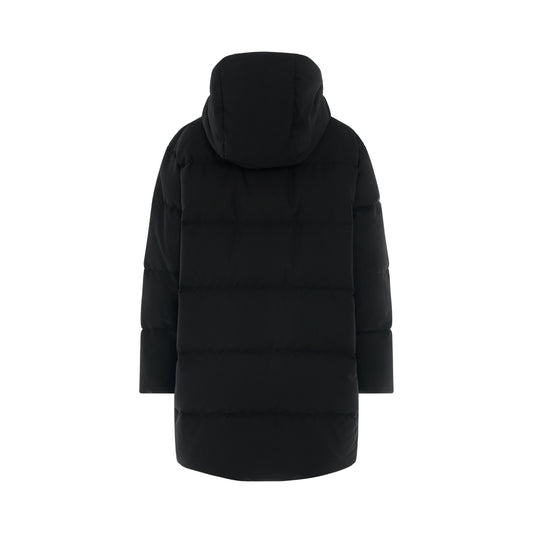 Long Hooded Puffer Jacket in Black