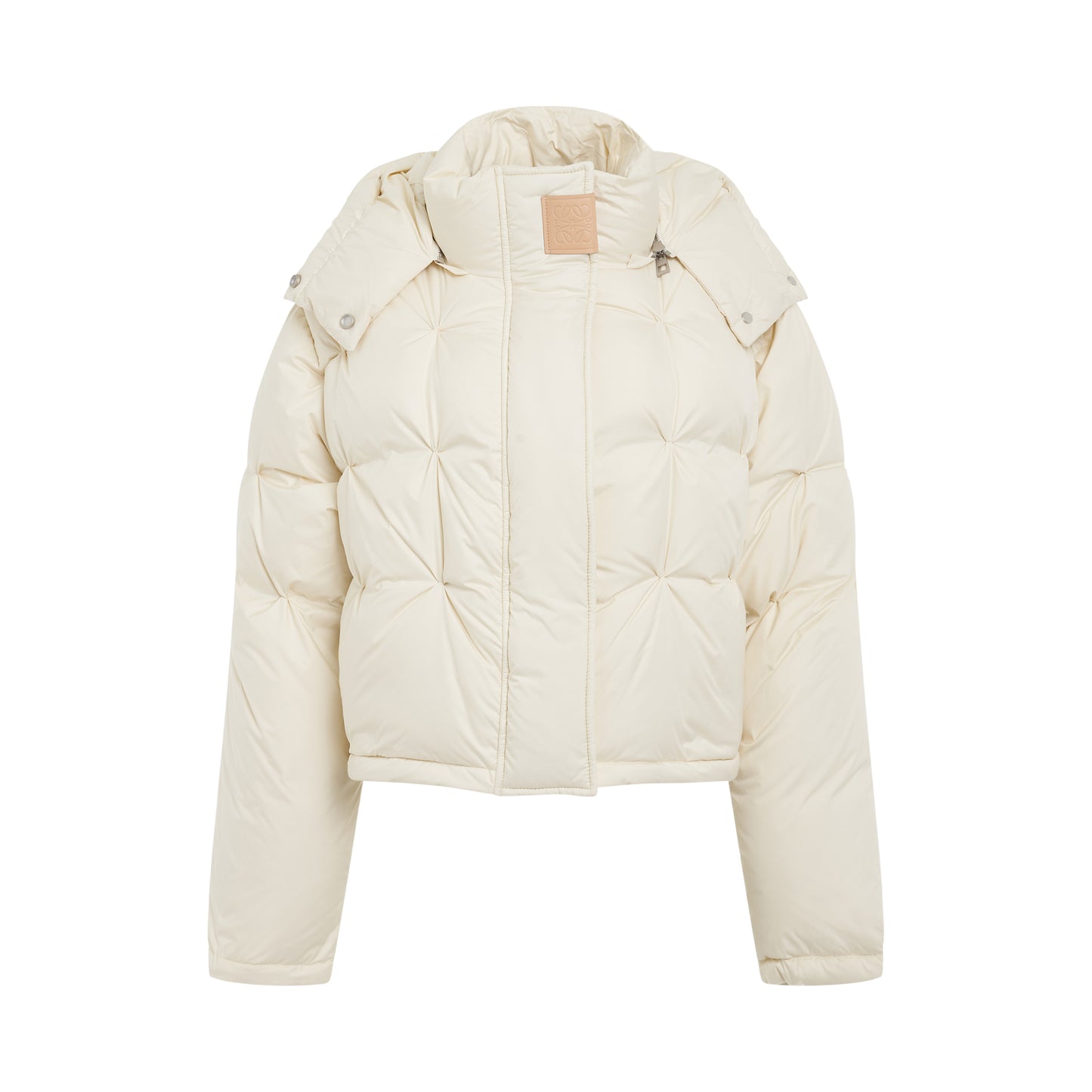 Short Puffer in Parachute Nylon in Ivory