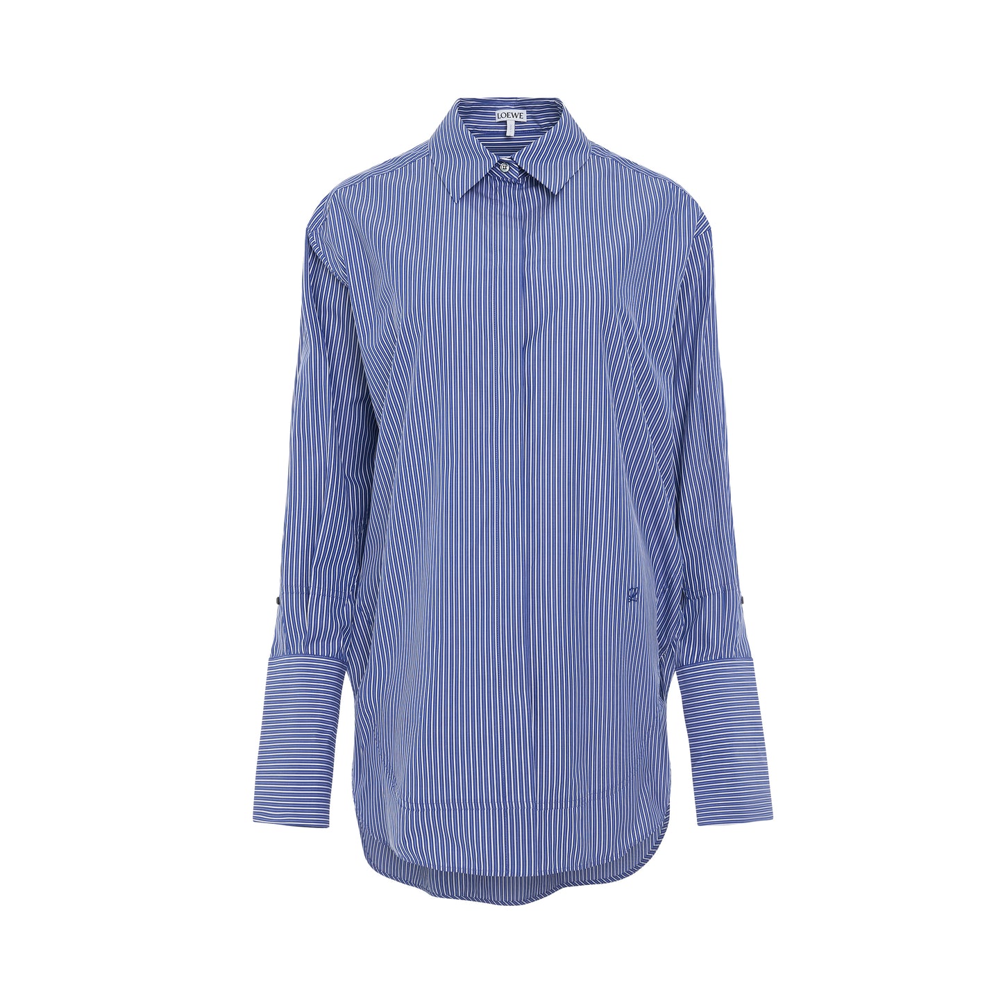 Striped Long Cotton Shirt in Blue