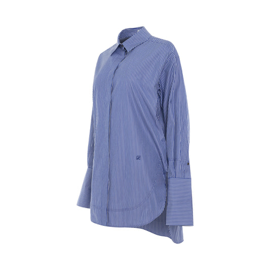 Striped Long Cotton Shirt in Blue