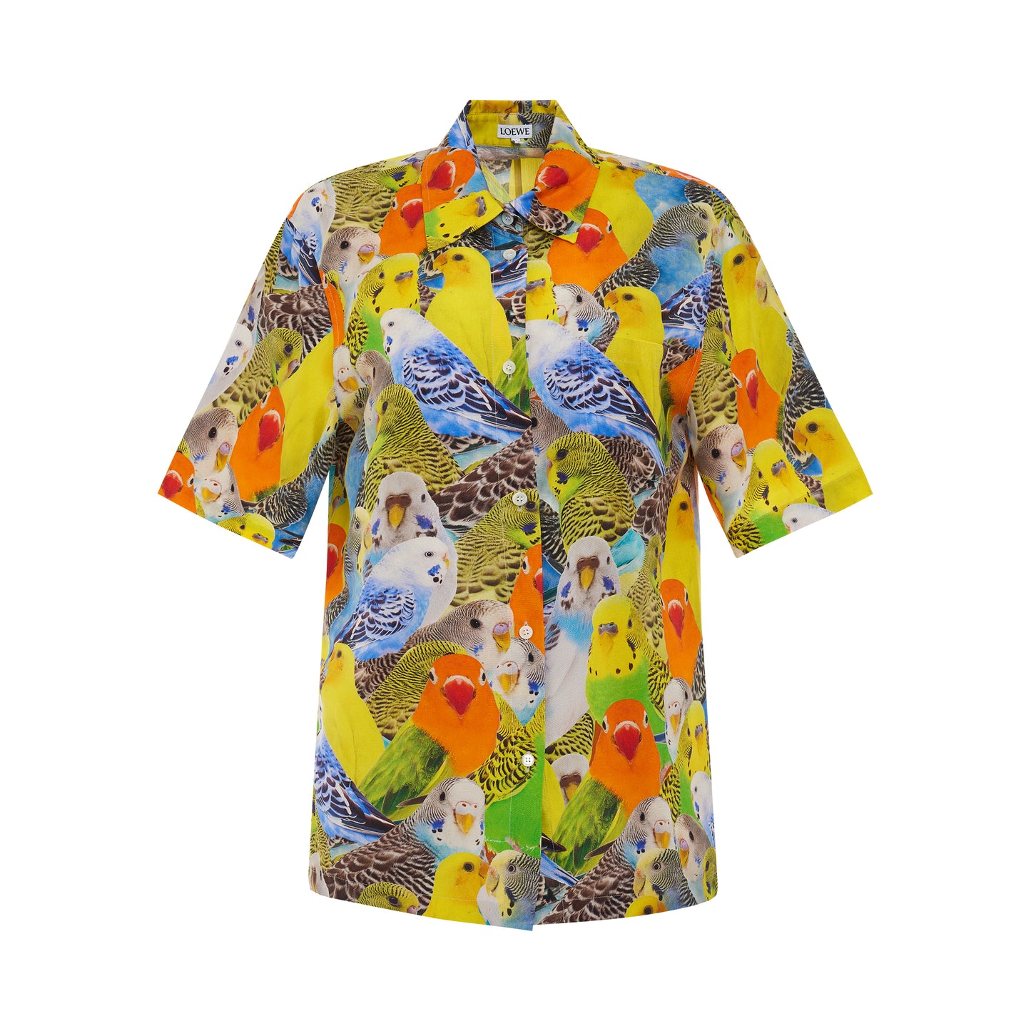 Parrots Print Silk Shirt in Orange