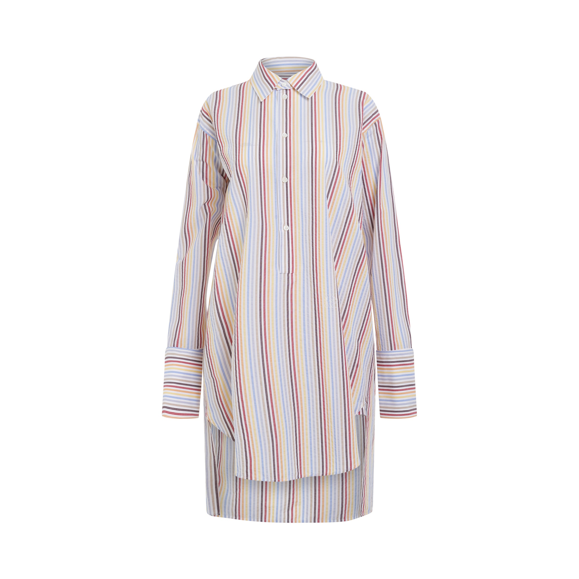 Stripe Deconstructed Silk Shirt Dress in Yellow/Blue/Orange