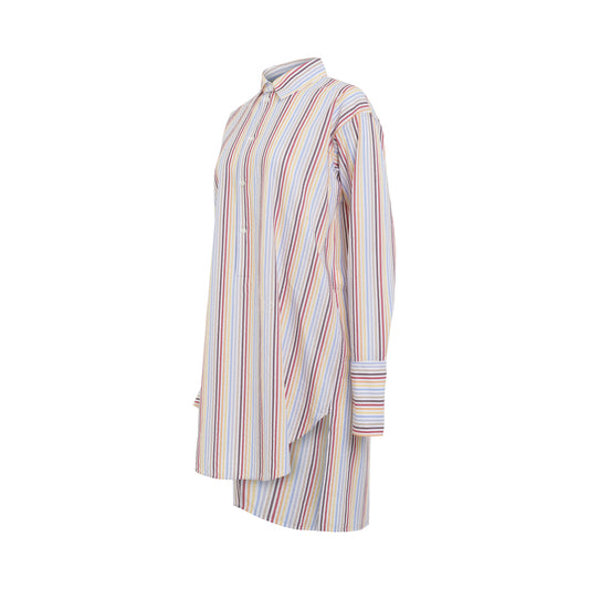 Stripe Deconstructed Silk Shirt Dress in Yellow/Blue/Orange