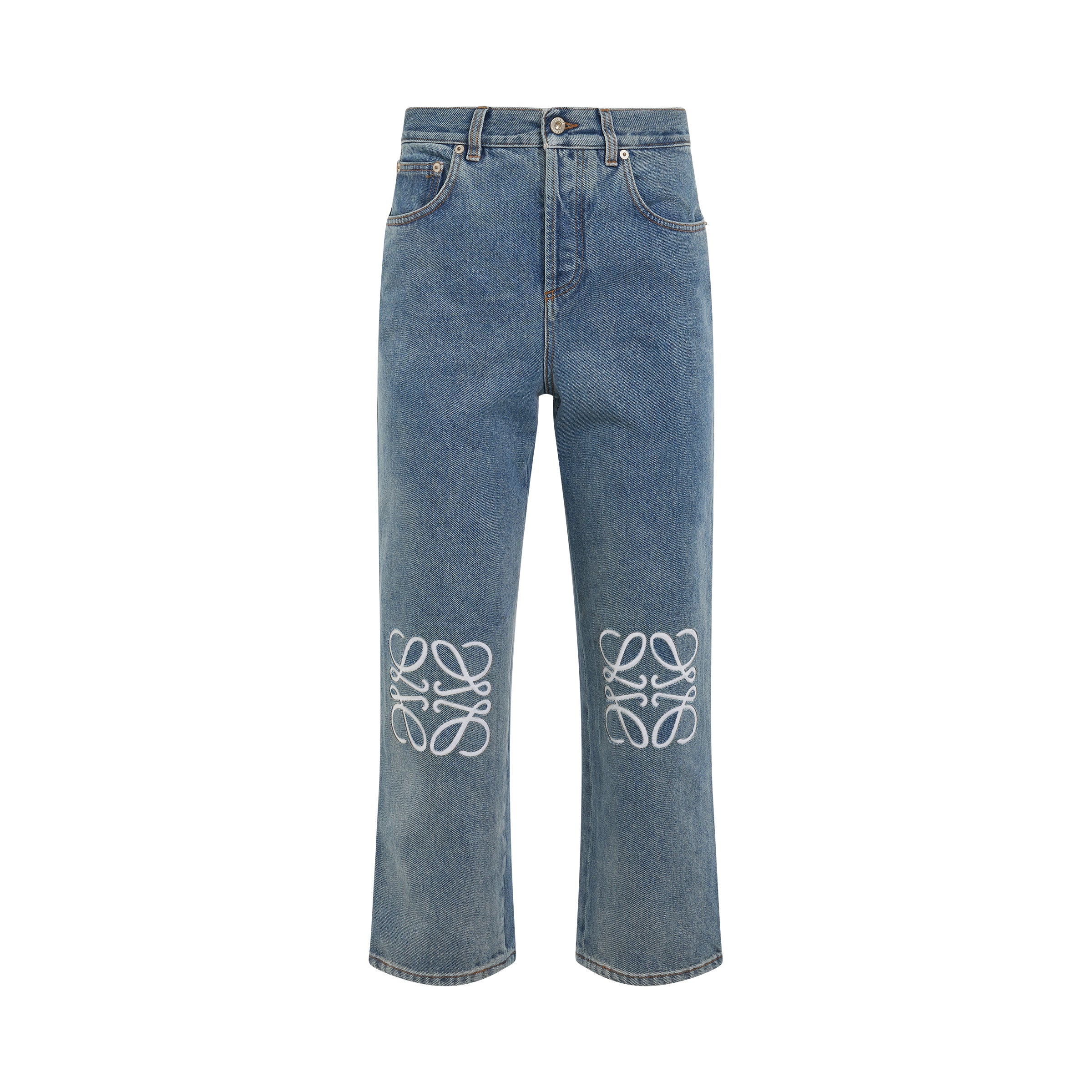 Anagram Cropped Jeans in Mid Blue Denim