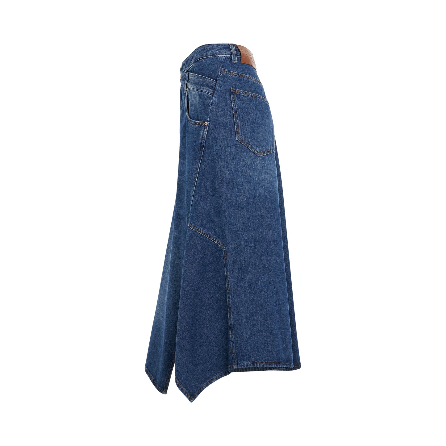 Deconstructed Midi Skirt in Mid Blue Denim