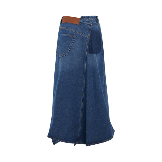 Deconstructed Midi Skirt in Mid Blue Denim