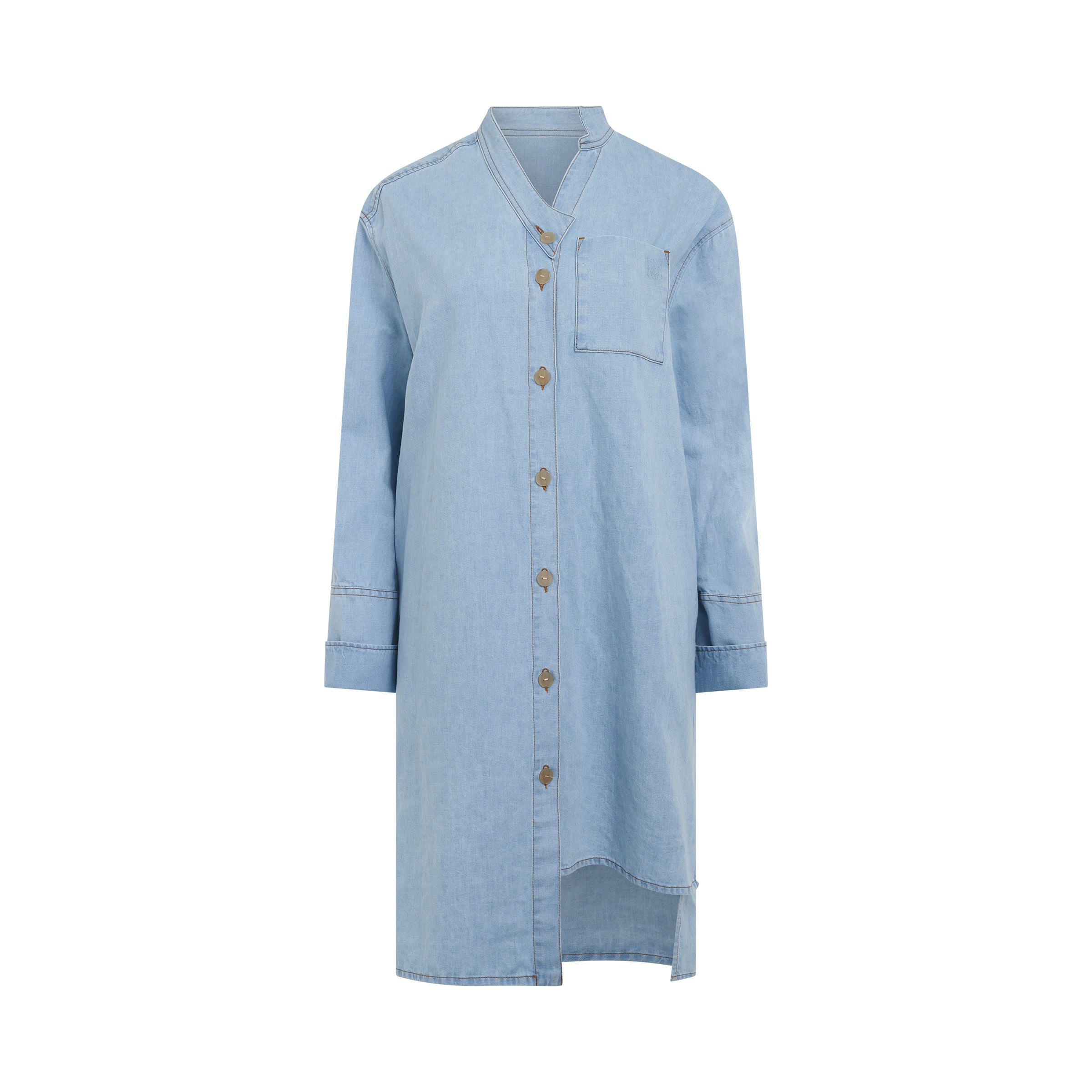 Asymmetric Shirt Dress in Light Denim