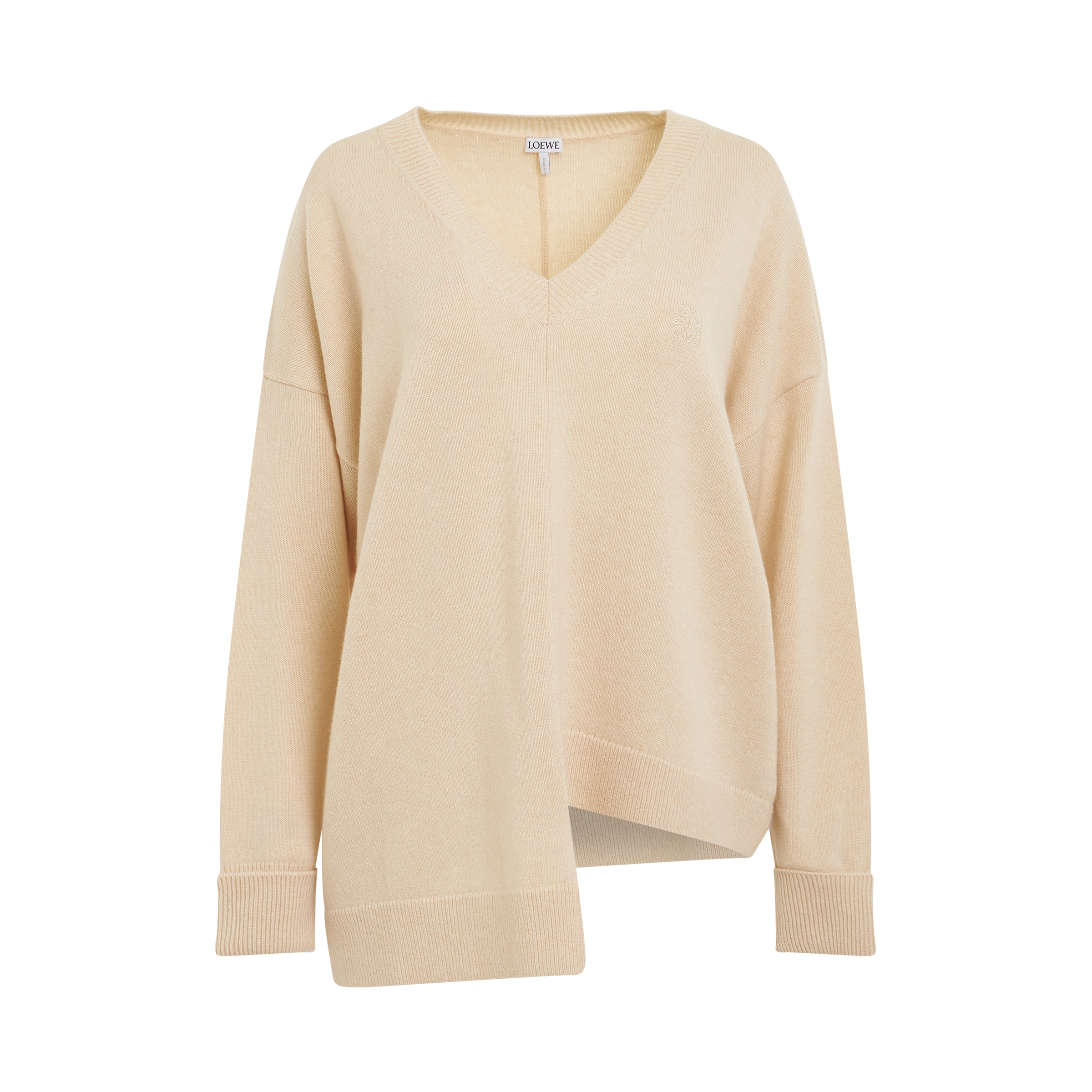 Asymmetric V Neck Sweater in Champagne