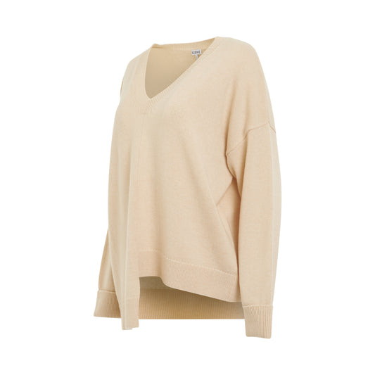 Asymmetric V Neck Sweater in Champagne