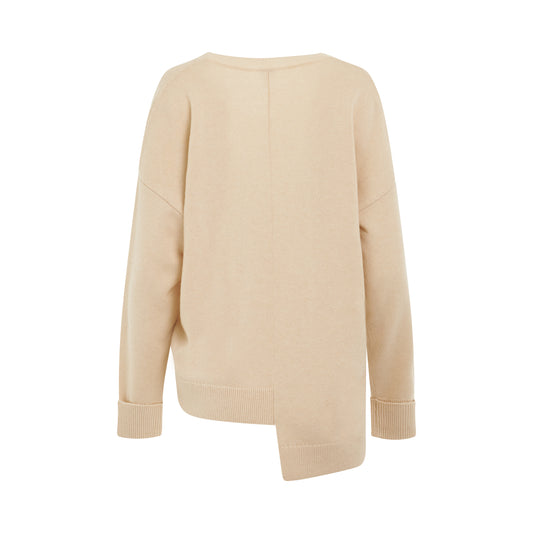 Asymmetric V Neck Sweater in Champagne