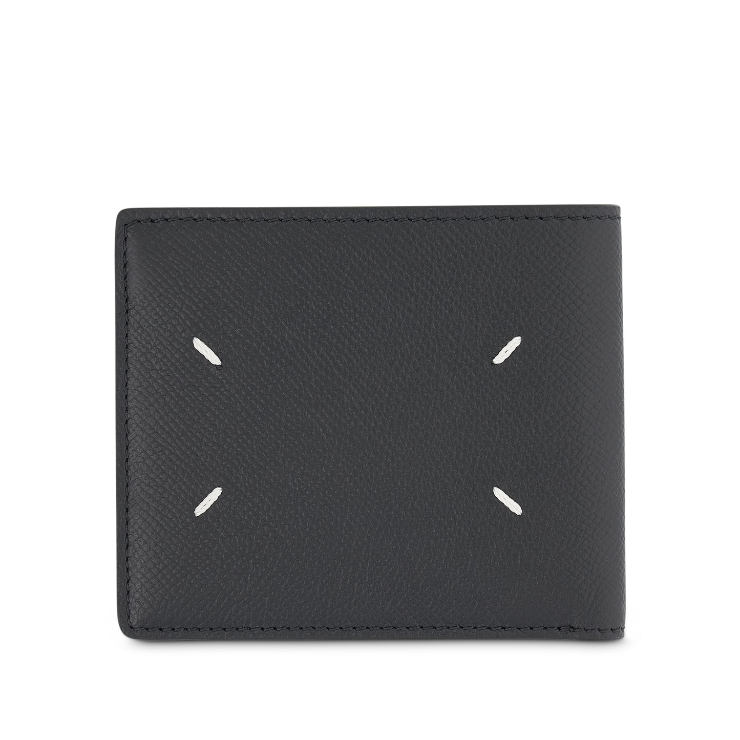 Grained Slim Bi-Fold Wallet in Black