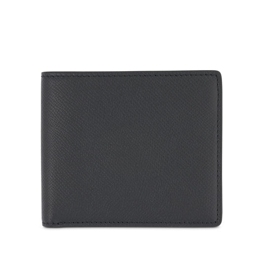 Grained Slim Bi-Fold Wallet in Black