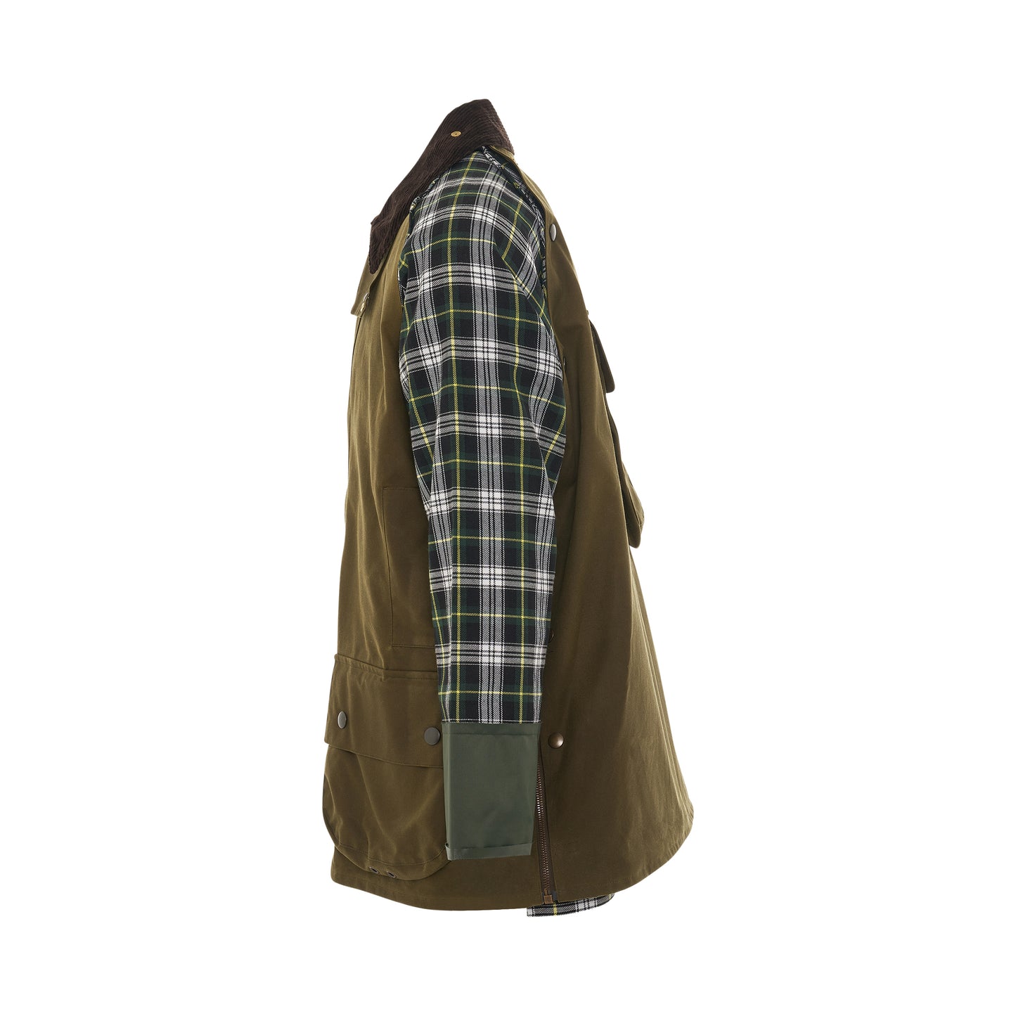 Sports Jacket with Check Sleeves in Olive