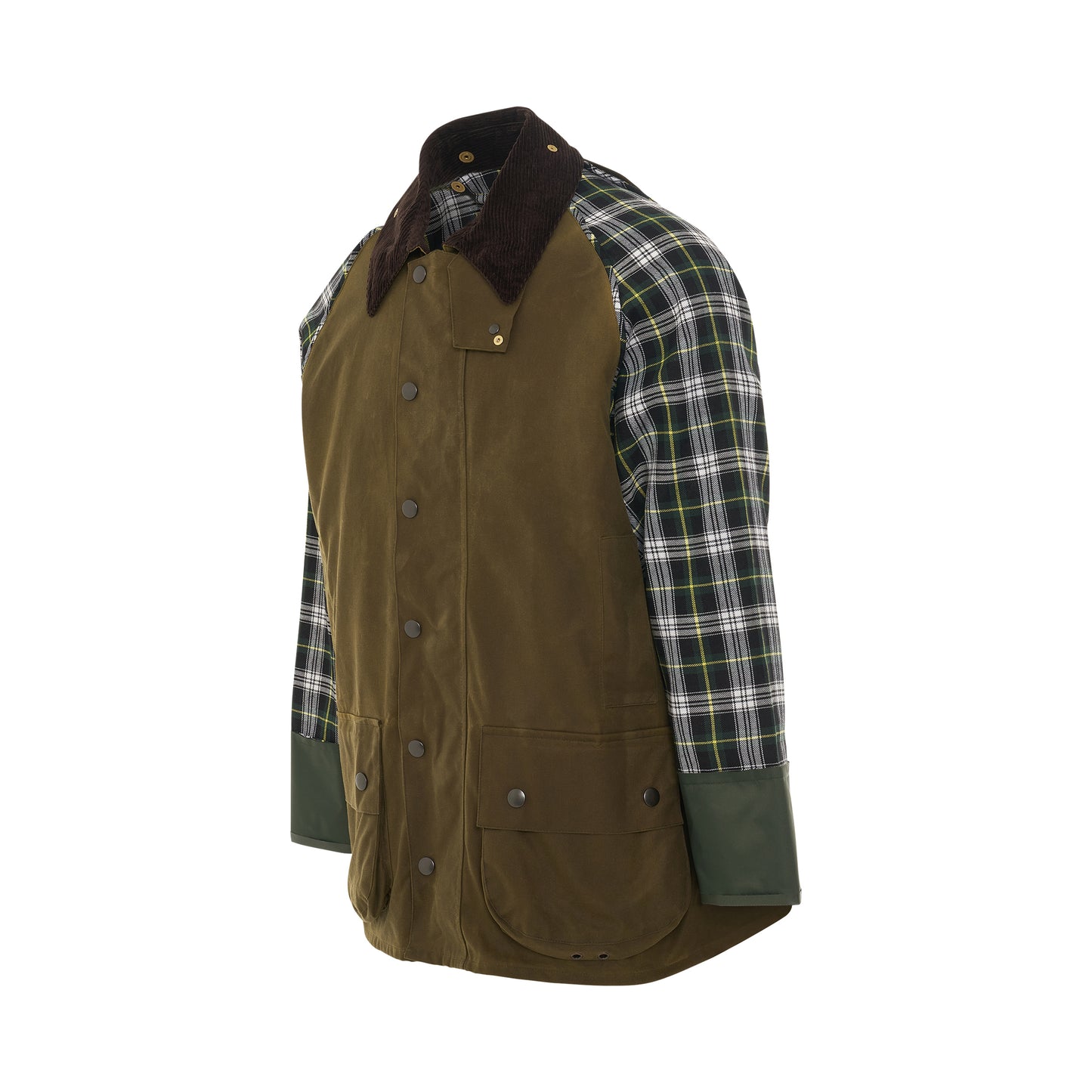 Sports Jacket with Check Sleeves in Olive