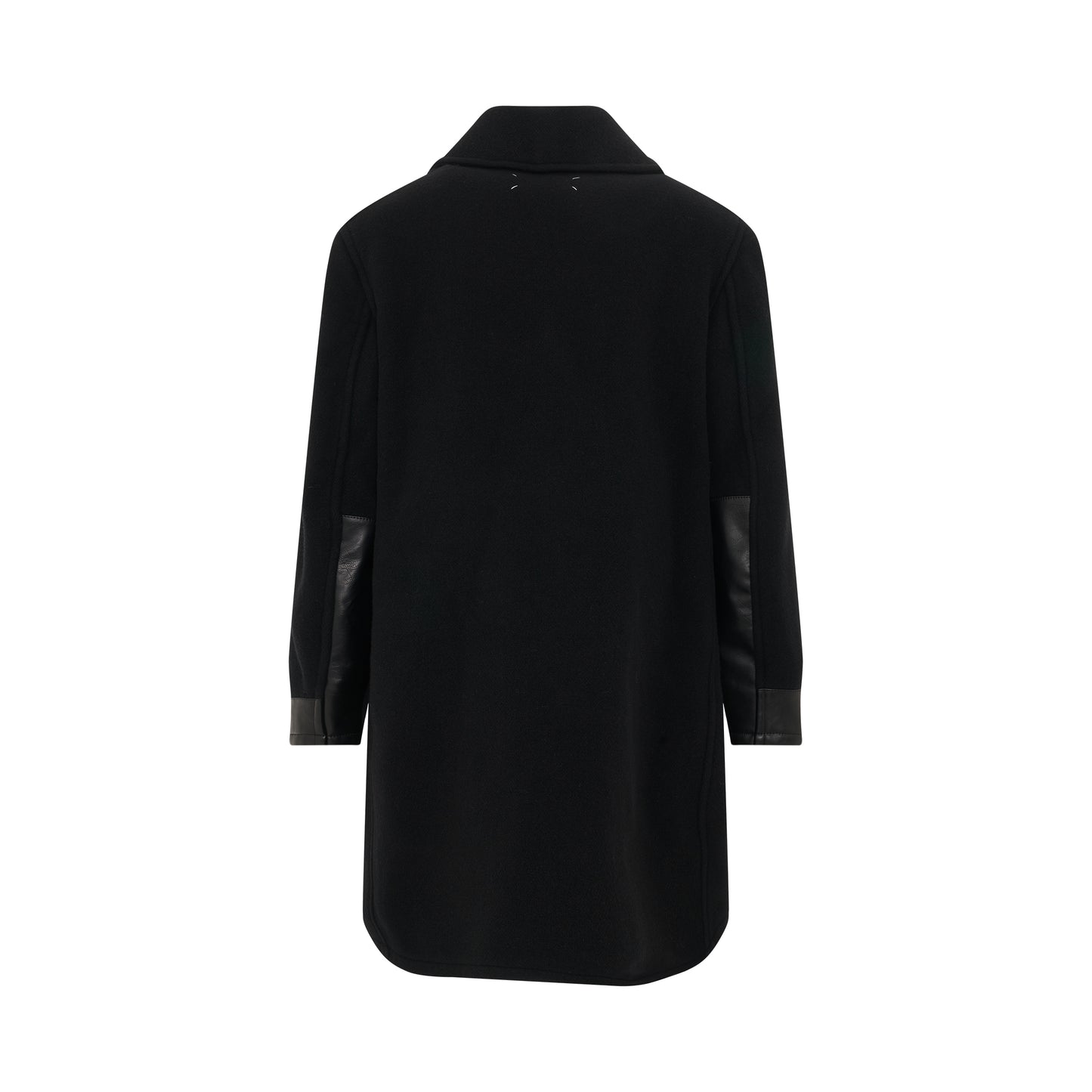 Wool Coat with Leather Detail in Black