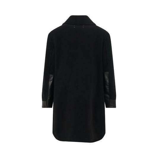 Wool Coat with Leather Detail in Black