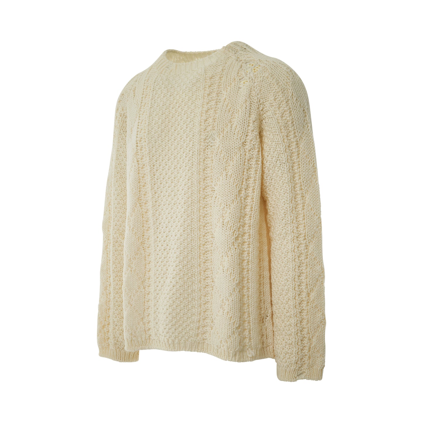 Distressed Panel Knit Sweater in Off White