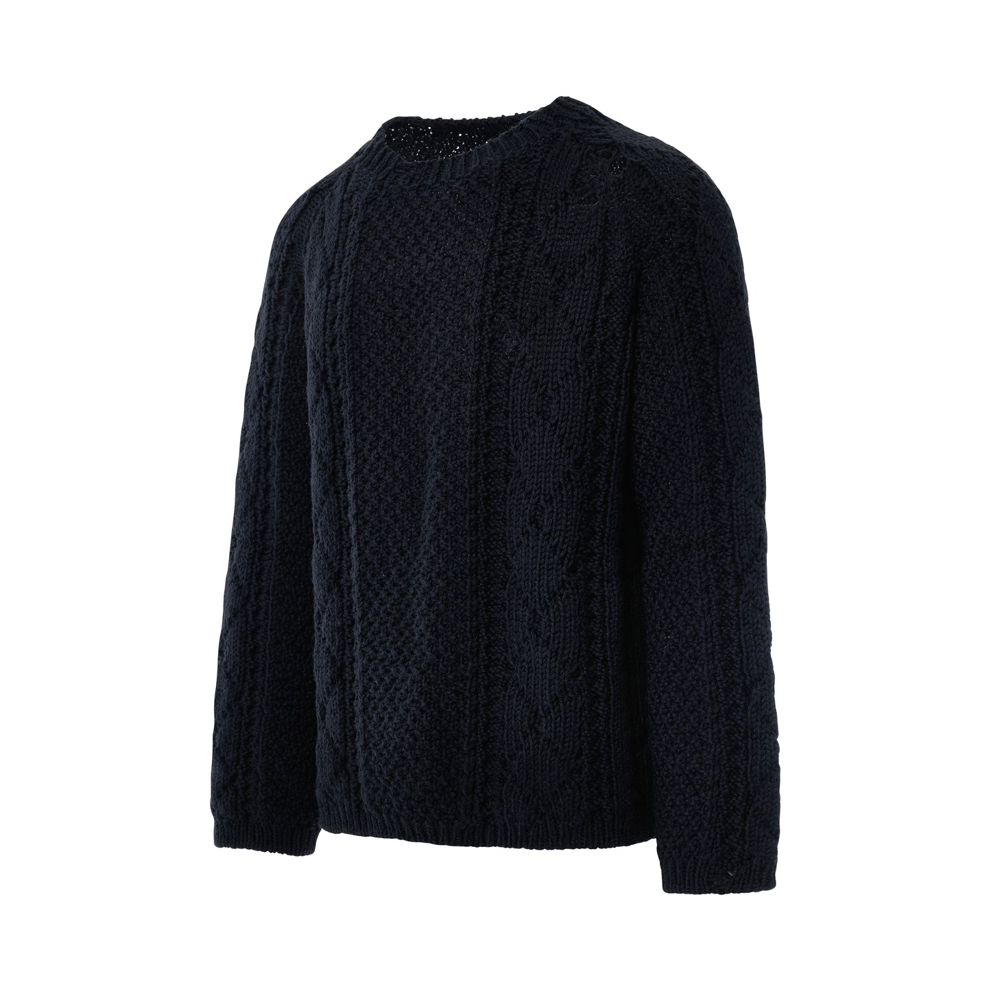 Distressed Panel Knit Sweater in Navy