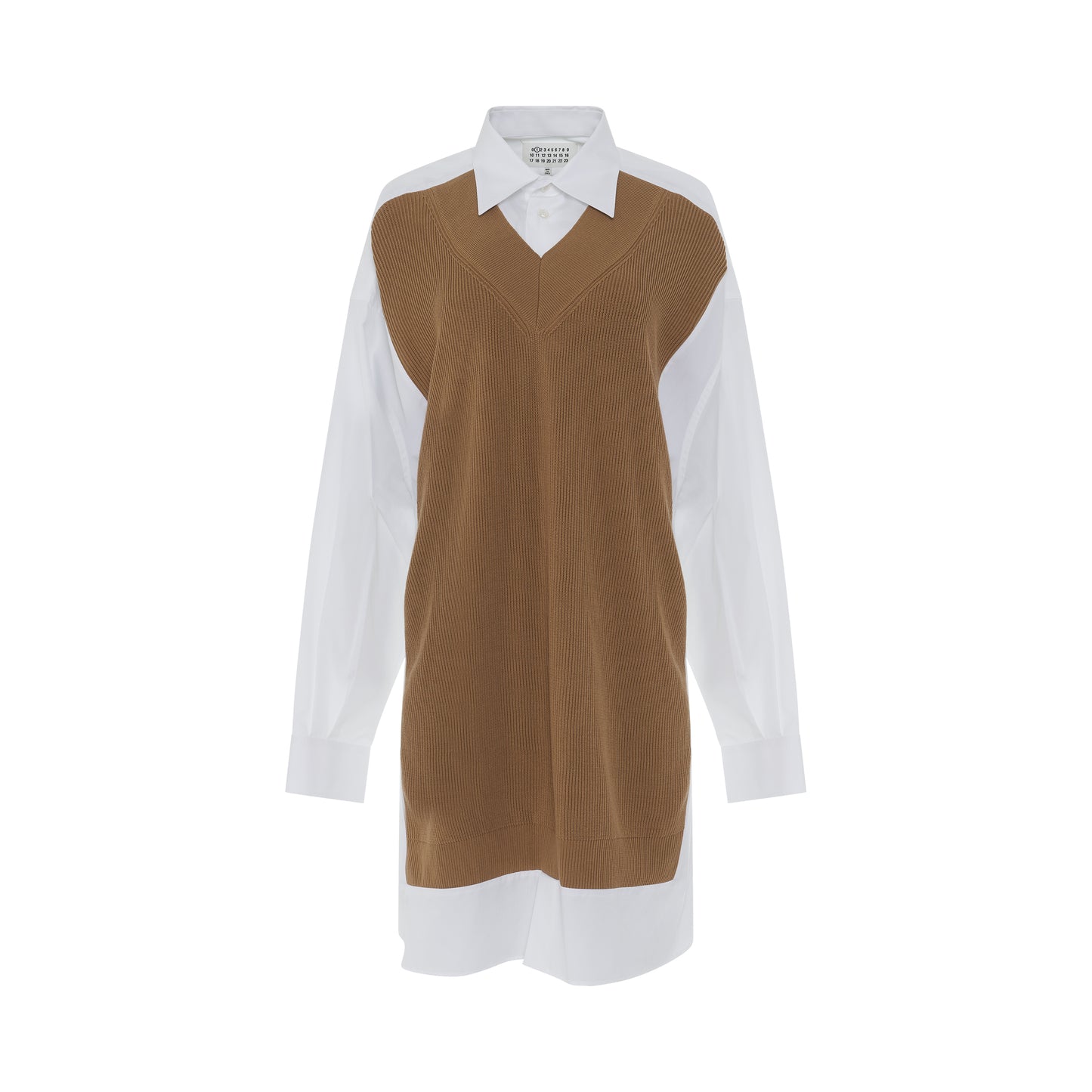 Layered Shirt with Knit Vest in White/Camel