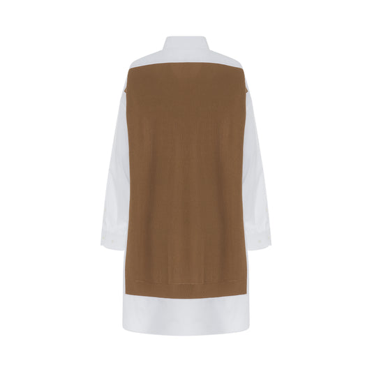 Layered Shirt with Knit Vest in White/Camel